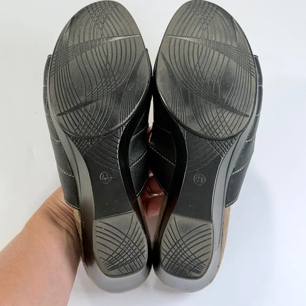 Patrizia by Spring Step Sandal Womens 41/9.5-10 Black Wedge Slide Button Comfort
